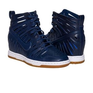 Nike Womens Joli Sky Hi High Wedge Dunk 2.0 Navy Blue Sneakers